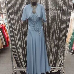 Steel Blue Chiffon Gown w/ Capelet